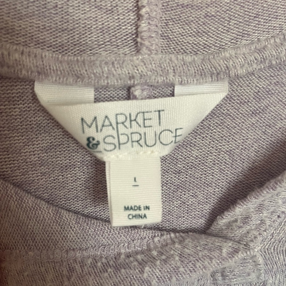 Market & Spruce Heathered Purple Hoodie with Striped Sleeves Size L - Picture 2 of 3